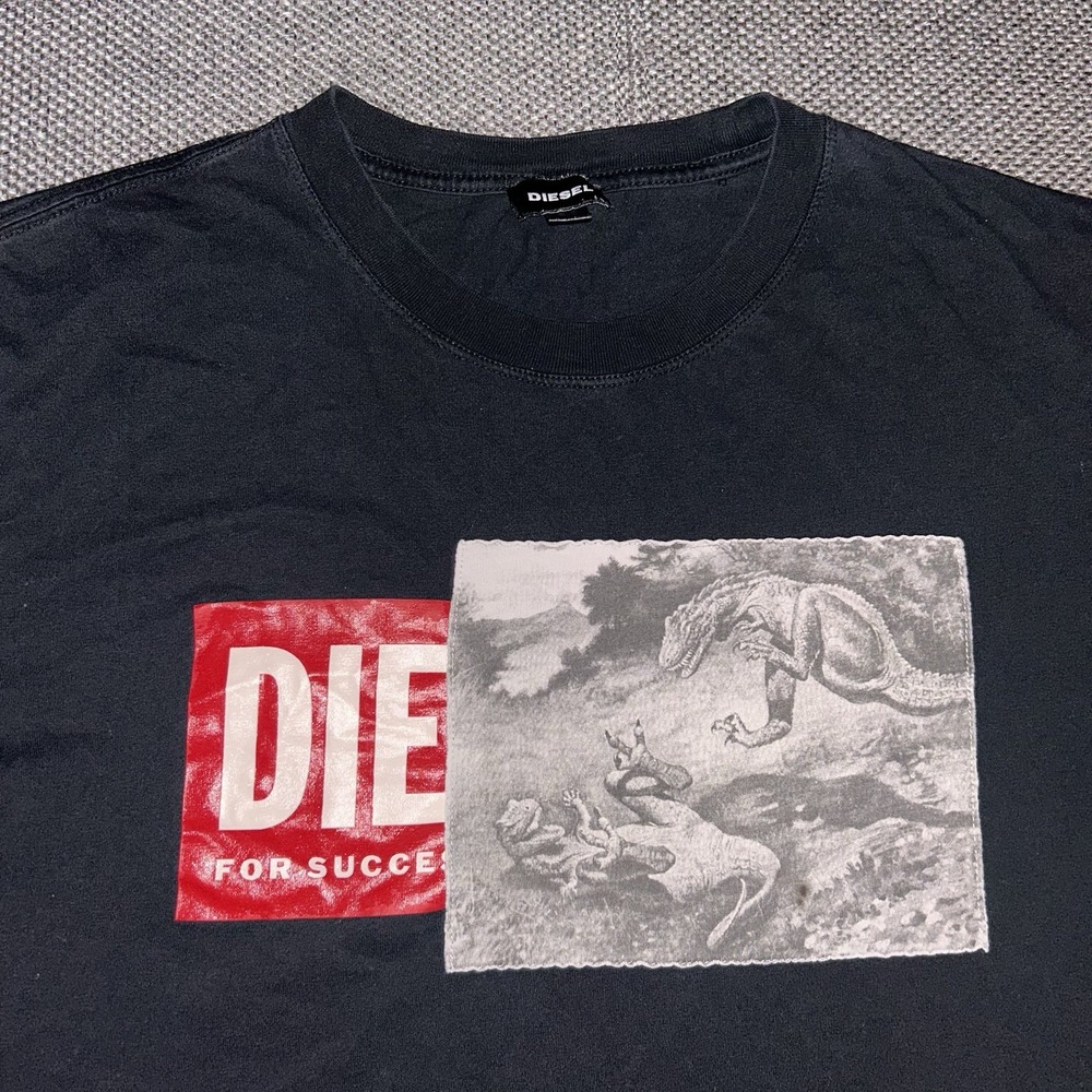 Vintage Diesel Dinosaur Artwork Grunge Black T Shirt Mens Size XL 2000s Rare VTG